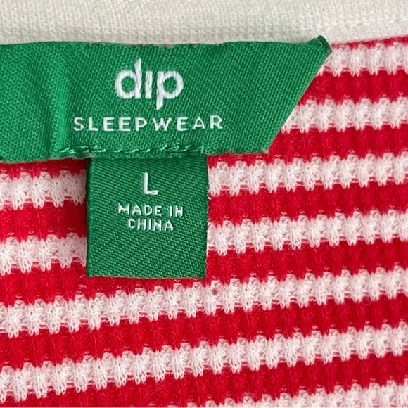 dip Soft Waffle Henley Stripe Pajama Joggers Set Red White Candy Stripe Size L - Picture 13 of 15